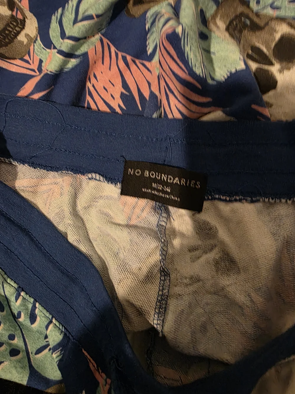 No Boundaries Navy Tropical Skull Print Drawstring Shorts
